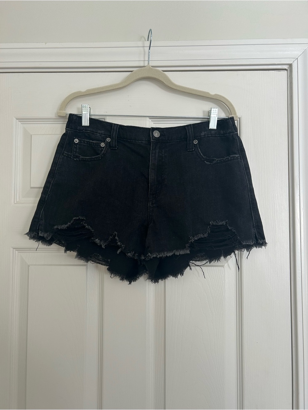 aerie Black Frayed Hem High-Rise Denim Shorts